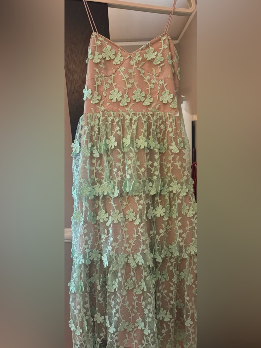 Endless Rose Mint Floral Appliqué Tiered Midi Dress - Picture 4 of 7
